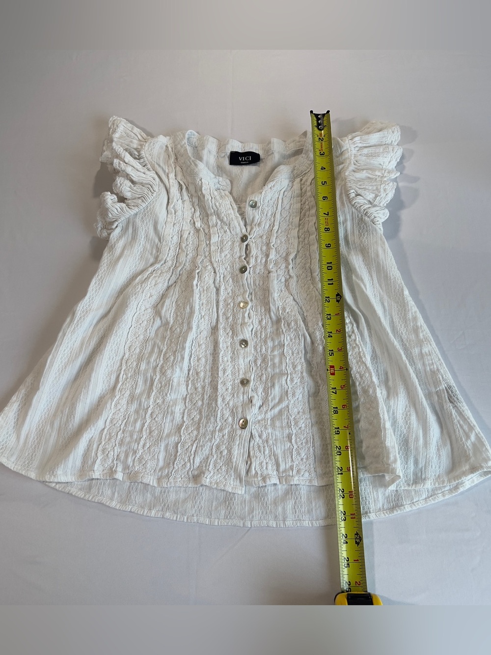 Vici White Ruffled Lace-Front Button Blouse - Picture 3 of 5